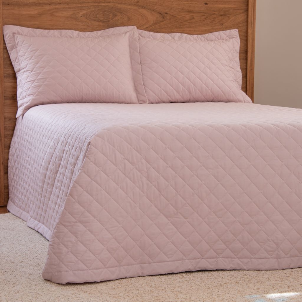 Cobre Leito - Colcha Traputada lisa Rosa  Scavone 200 fios Solteiro - Rosa 100% ALGODÃO